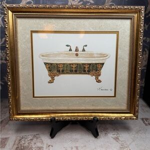 Consuelo Gamboa Victorian Bathtub Framed Art Print Vintage Bathroom Decor Gold